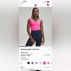 LULULEMON ALIGN TANK - size 12, sonic pink